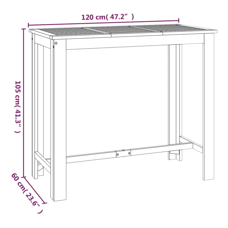 vidaXL - Tuinbartafel - Bruin - Massief acaciahout - 120 x 60 x 105 cm