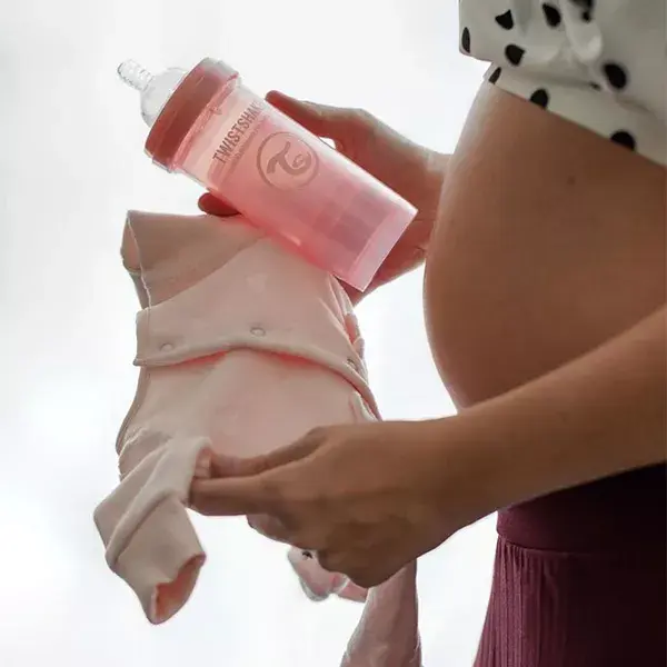 Mamadeira anticólica Twistshake rosa pastel +0m 180ml