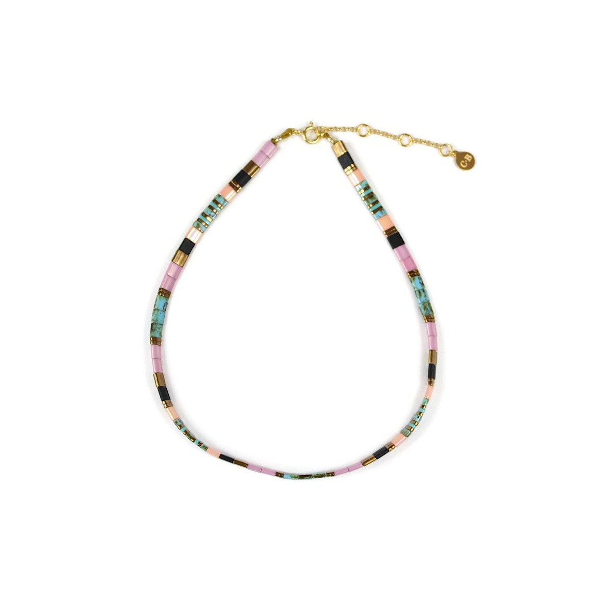 Collier Claire BERTEAU Colorful Perles plates en verre 2