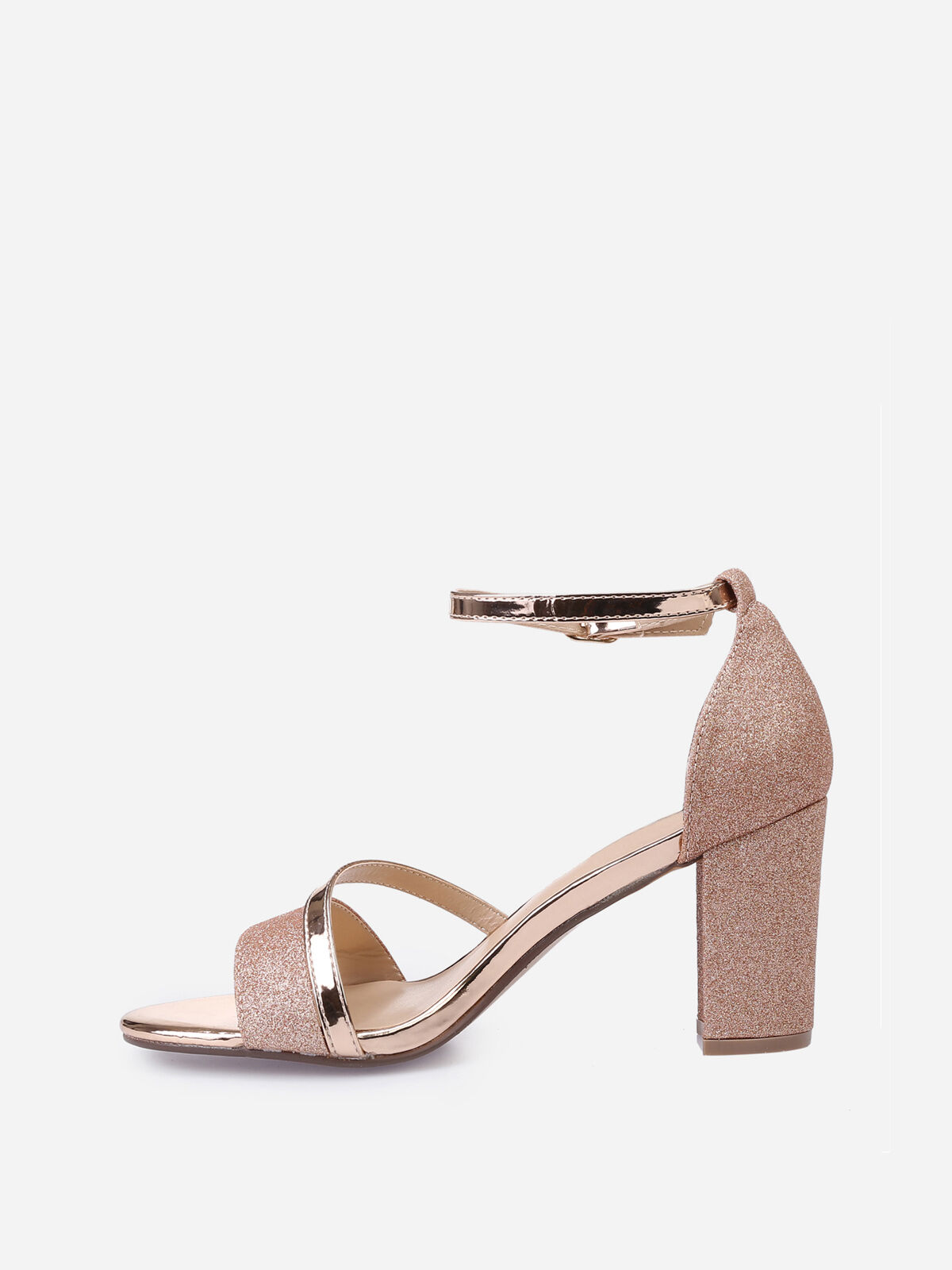 Sandales à talon scintillantes avec brides vernies- Doré rose