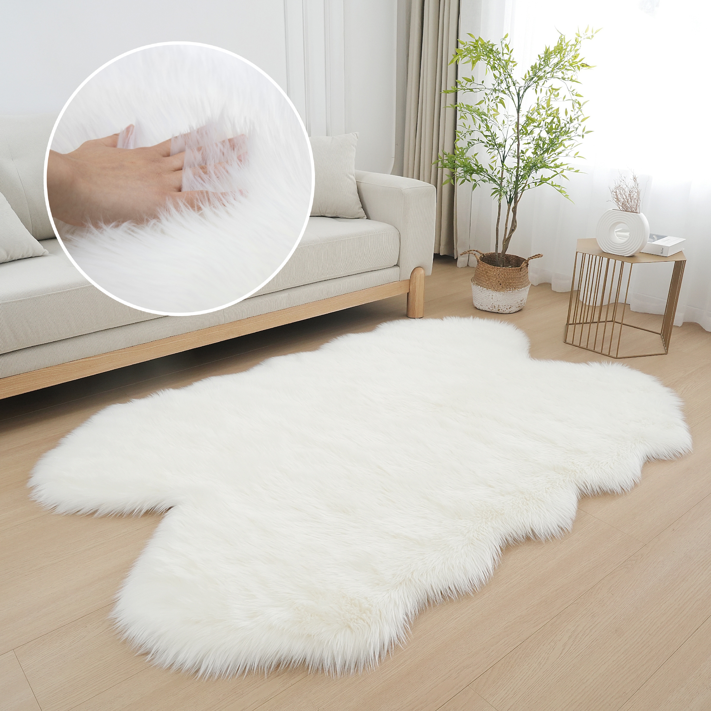 my home Fellteppich »Dena Teppiche, Fellform, waschbar« fellförmig 60 mm Höhe Kunstfell, weich, Uni-Farben, Wohnzimmer, Schlafzimmer, Esszimmer