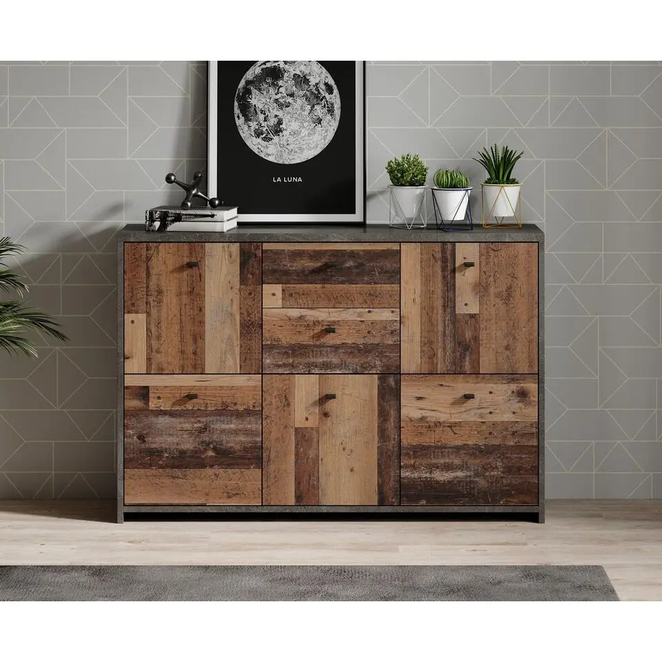Meubella - Dressoir Sahara 4 - Old wood - Grijs - 114 cm