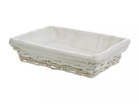 Plateau en osier laqué blanc avec doublure 36x24x8h