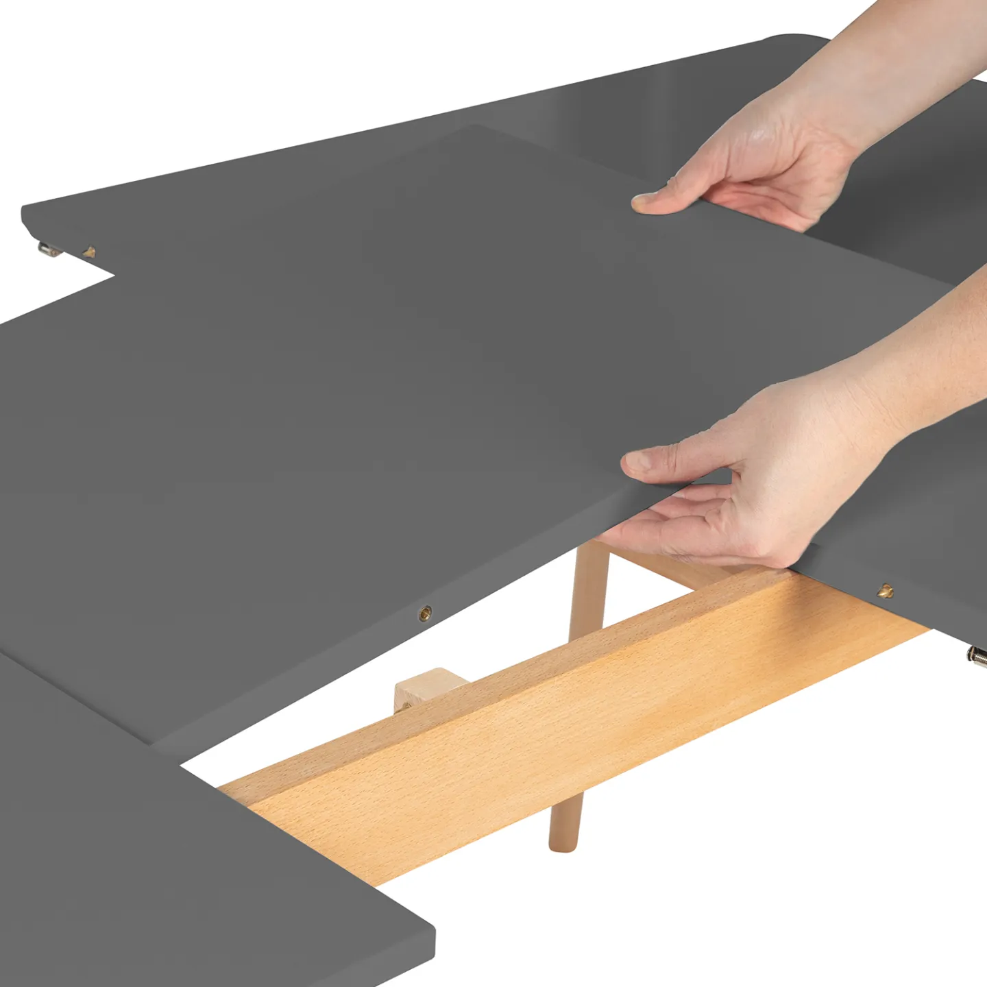 Table scandinave extensible rectangle INGA 4-8 personnes plateau gris anthracite pieds bois 120-160 cm