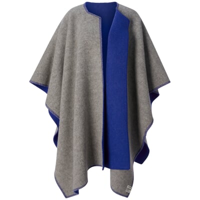 Norwegischer Poncho Lammwolle, Blau-Grau