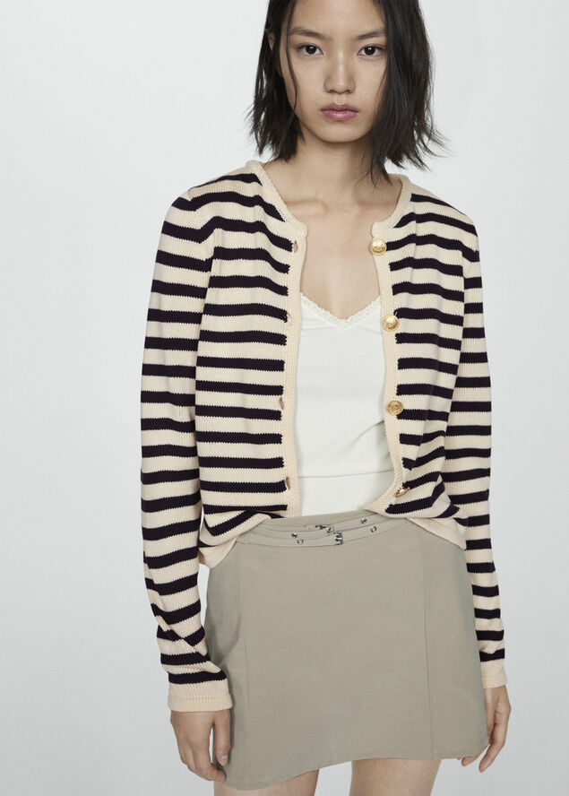 MANGO Knitted cardigan with jewel button Navy