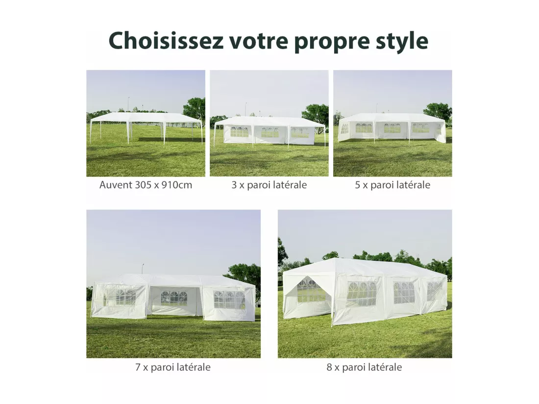 Tonnelle de Jardin Extérieur/Barnum 3x9m-27㎡ Tente de Réception Imperméable avec 8 Parois Amovibles