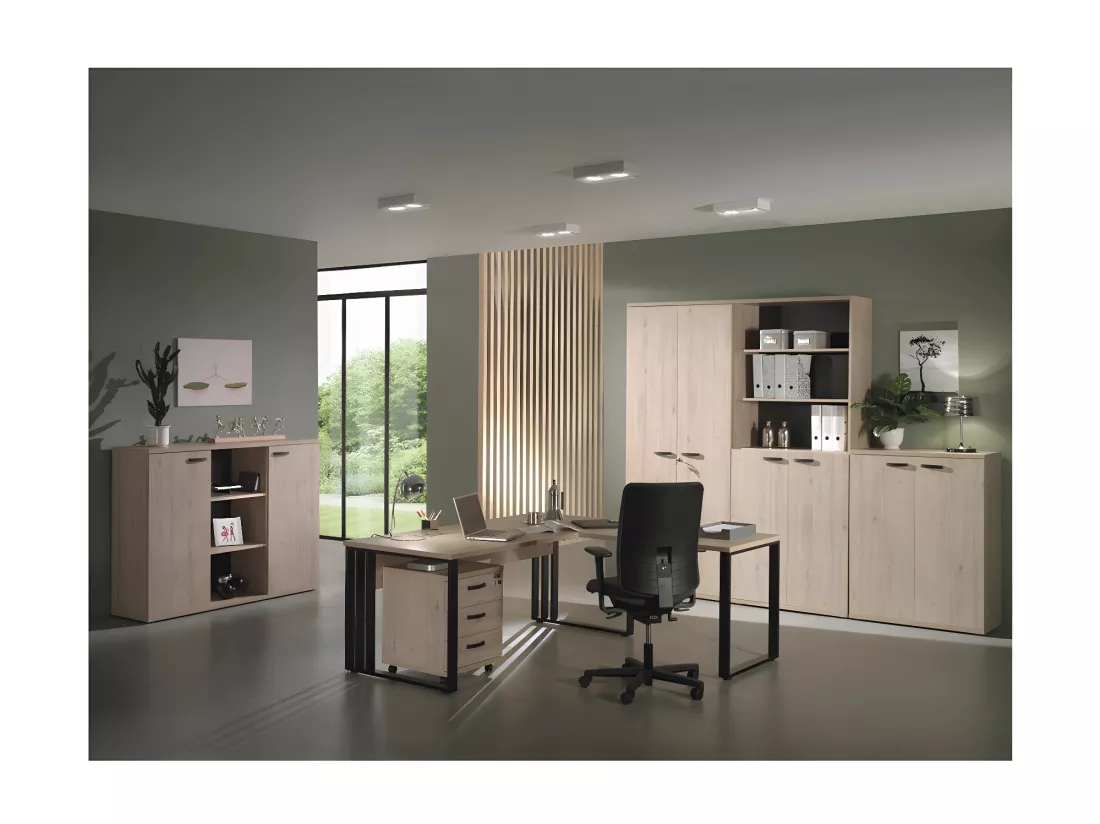 Meuble de rangement pour bureau 2 portes coloris chêne brut collection YUKON