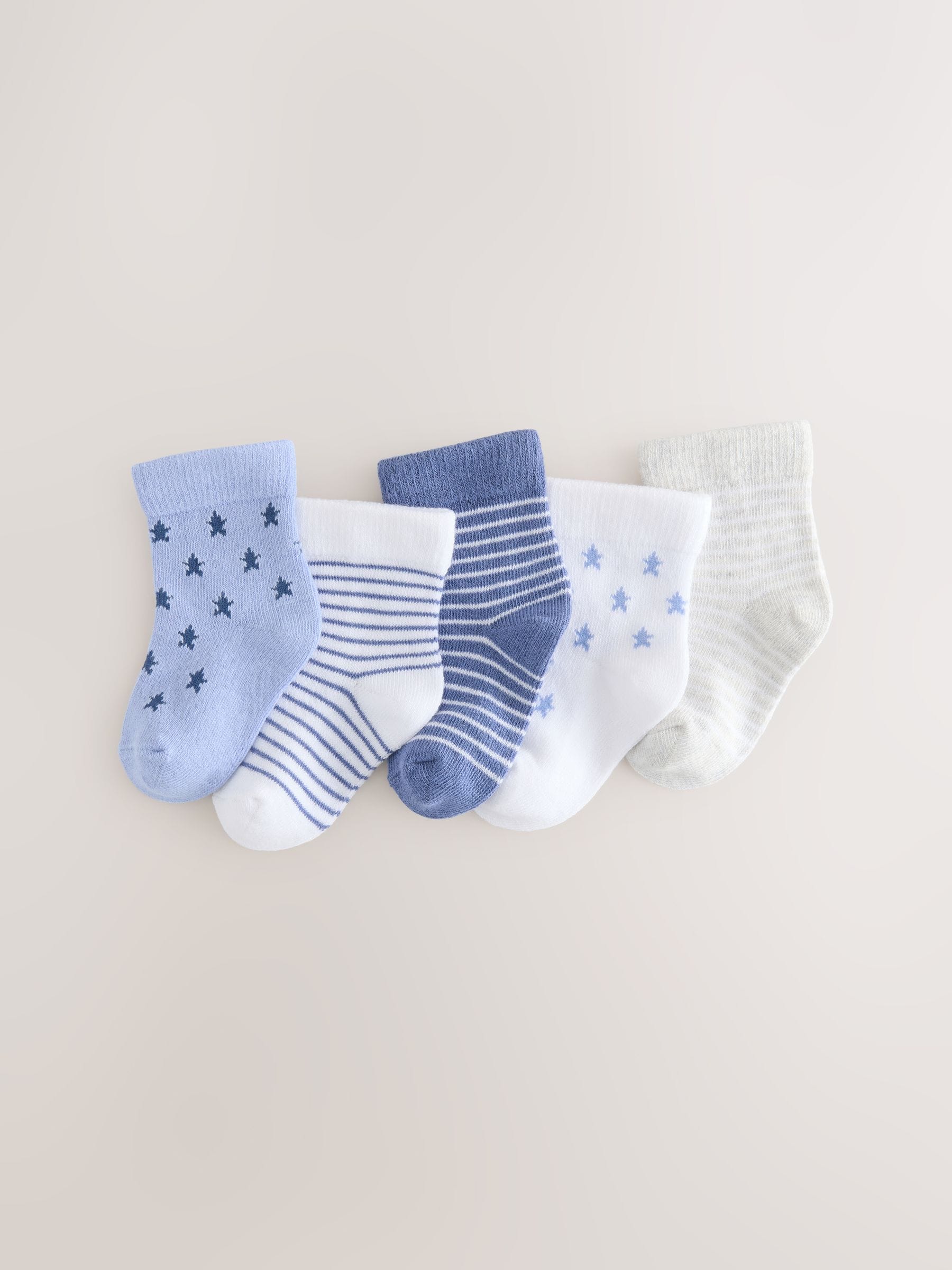 Blauw/wit - Verpakking van 5 paar babysokken (0 mnd-2 jr)
