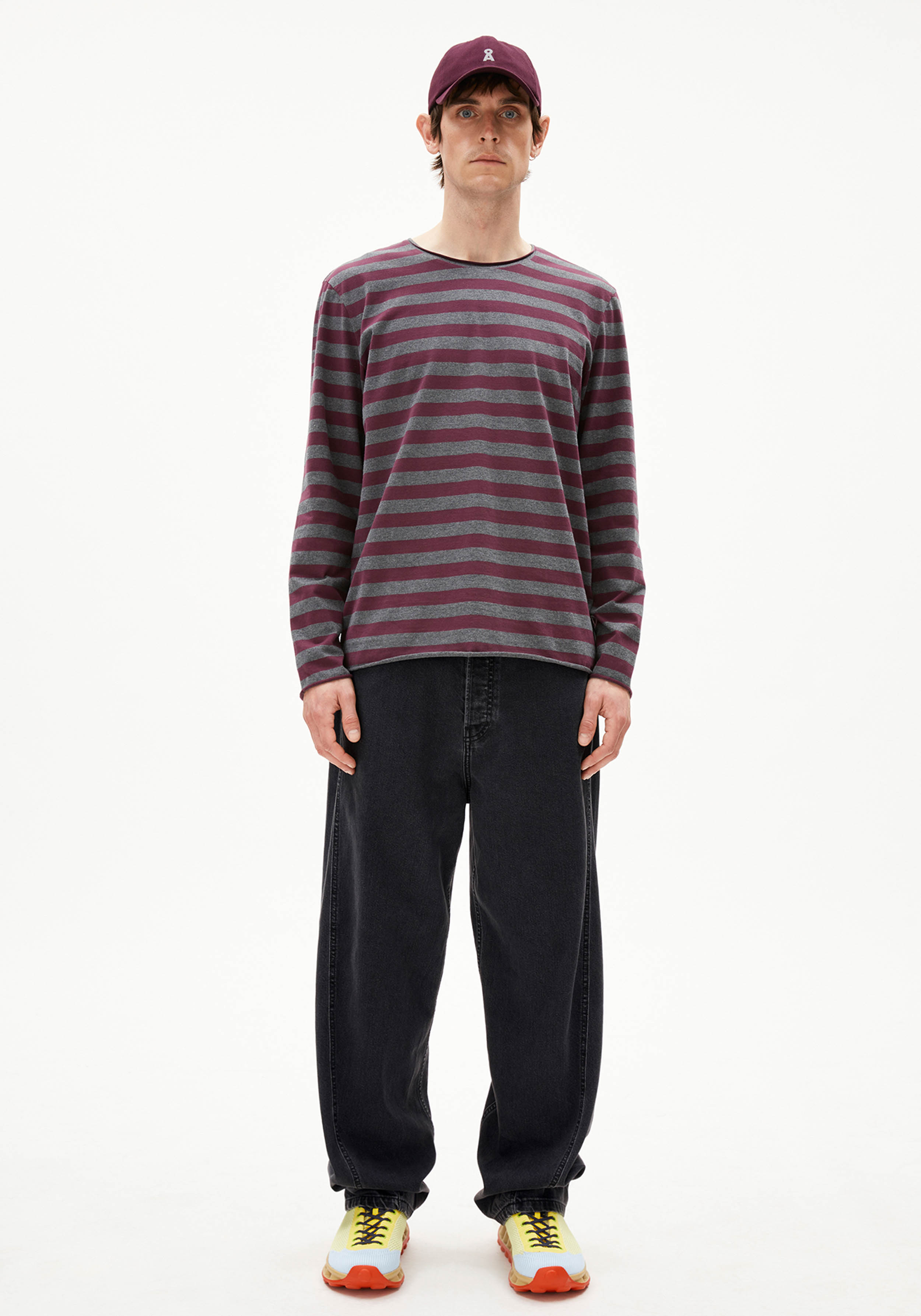 Armedangels Longsleeve Maarkos Stripes Br Steel Melange-Dark Cranberry