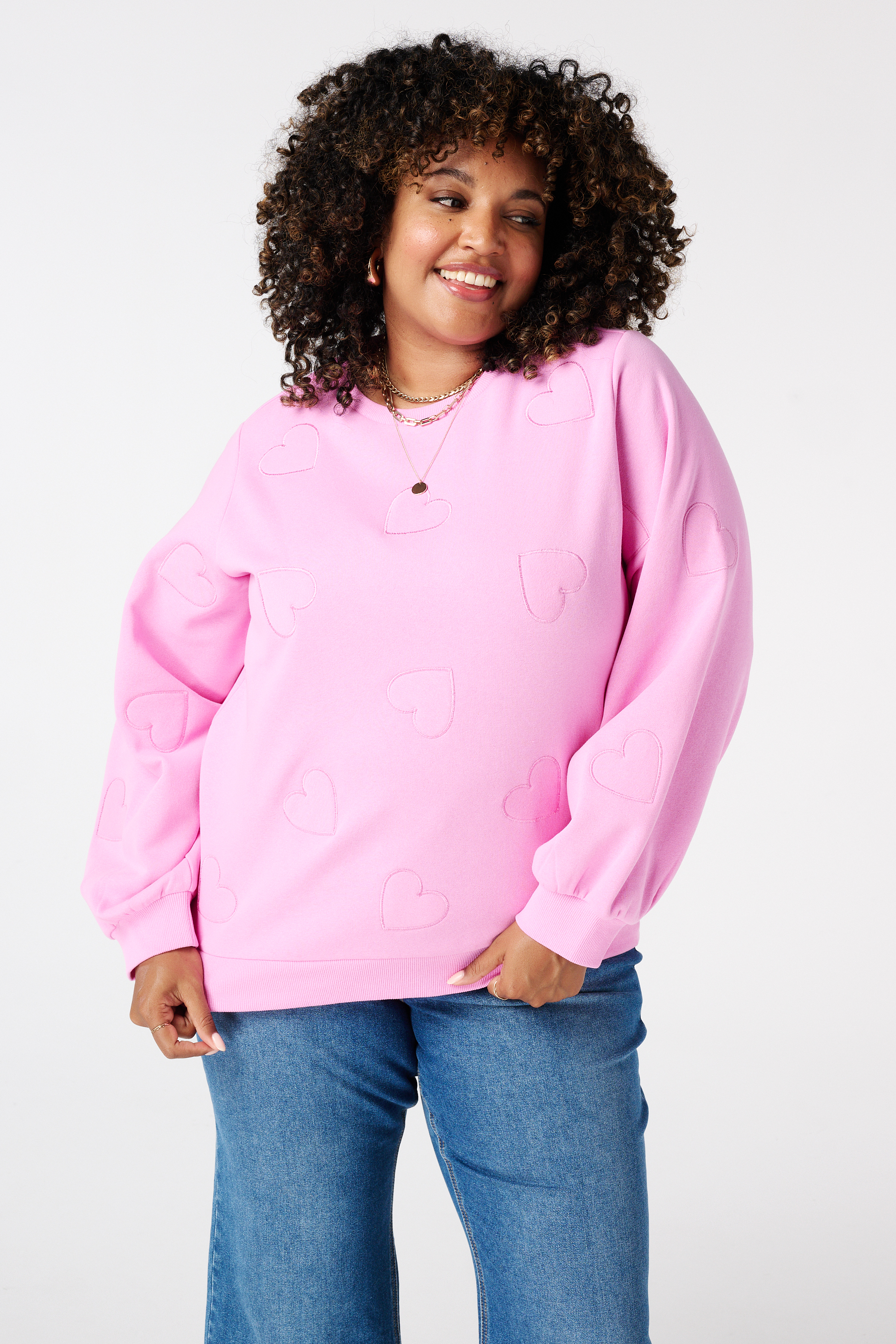 Sweater met geborduurde hartjes Pink