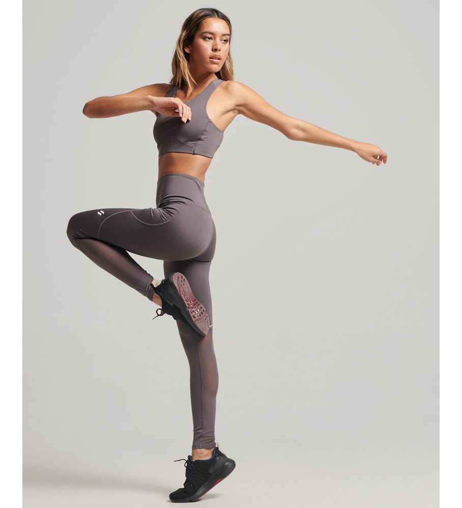 Calça legging longa Superdry Active Mesh cinza