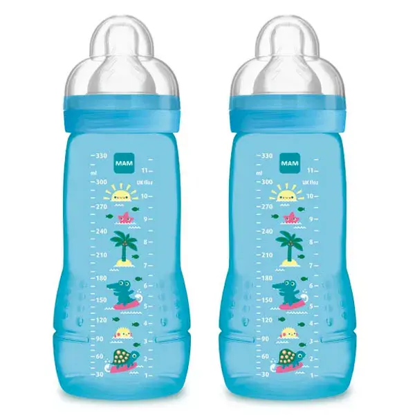 MAM Easy Active Biberon Débit X +6m Bleu Lot de 2 x 330ml