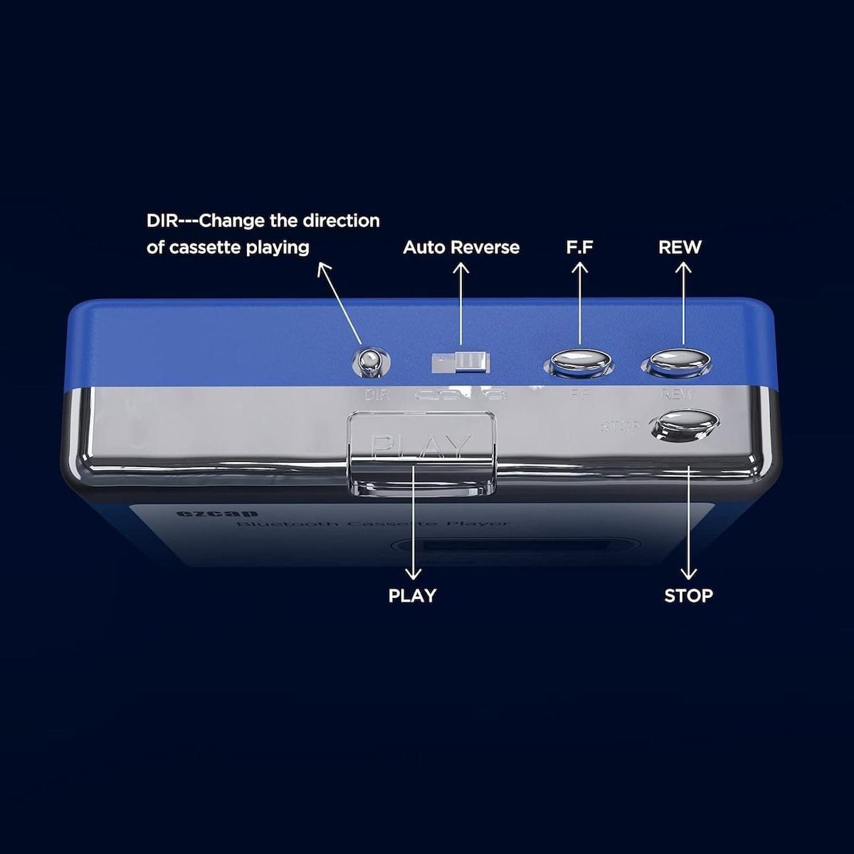 EZCAP Bluetooth-kassettspiller, Walkman-båndspiller med 3,5 mm utgang og hodetelefoner