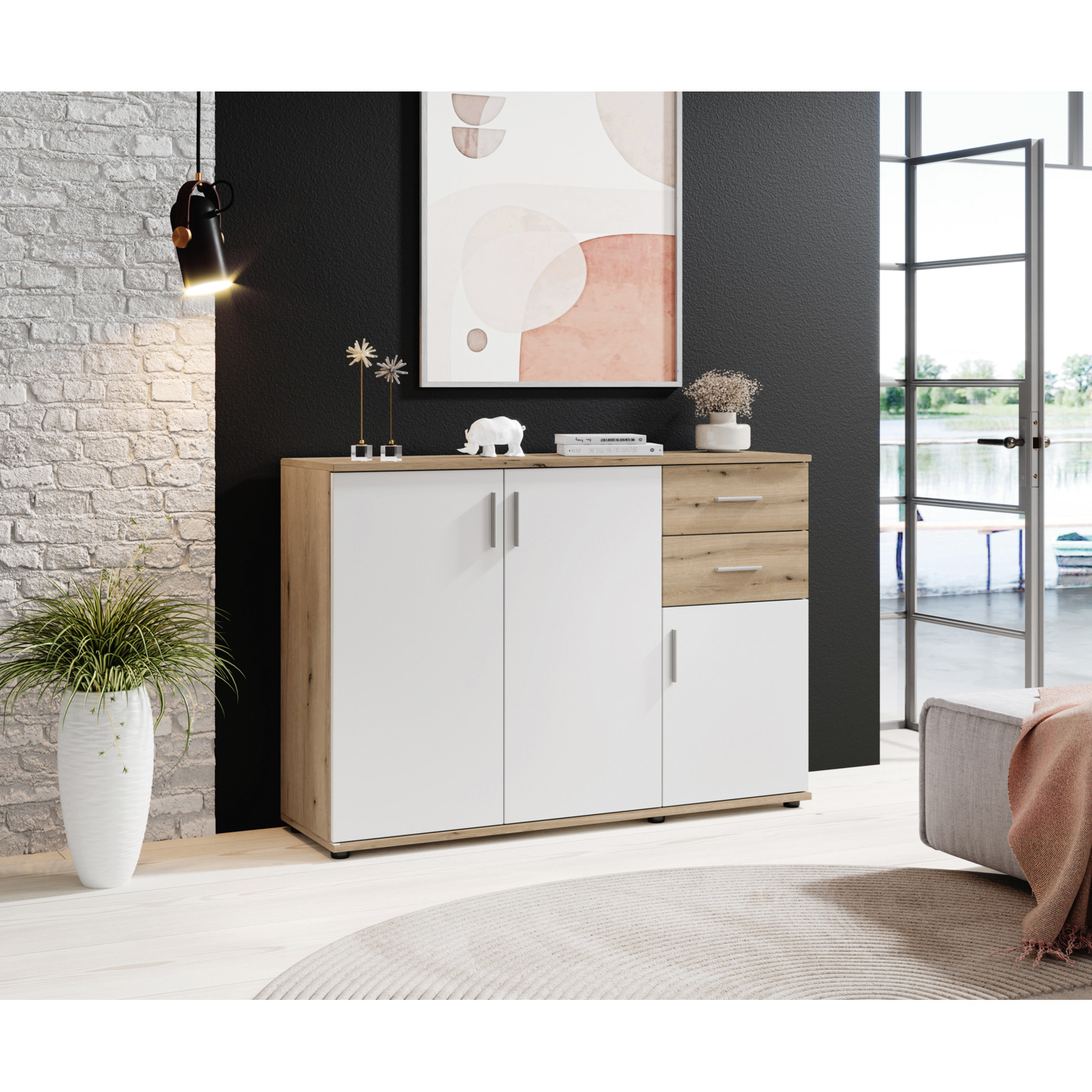 Kommode Leon Dekor Eiche Evoke weiss 120 x 84 x 35 cm