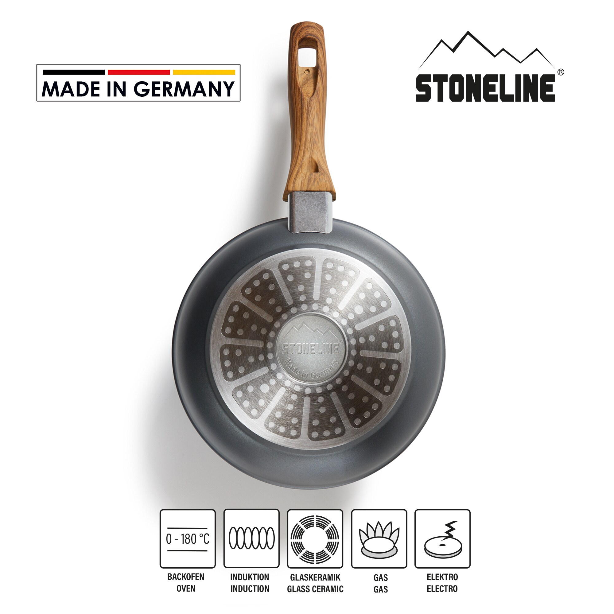 STONELINE® Back to Nature Bratpfanne 24 cm, Made in Germany, Induktion, antihaftbeschichtete Pfanne