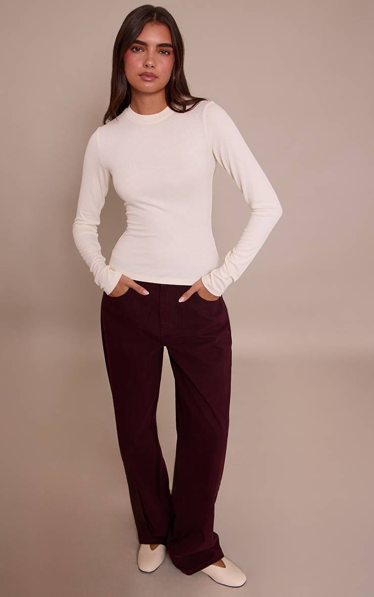Rouge Bordeaux Jean Droit Taille Mi-haute