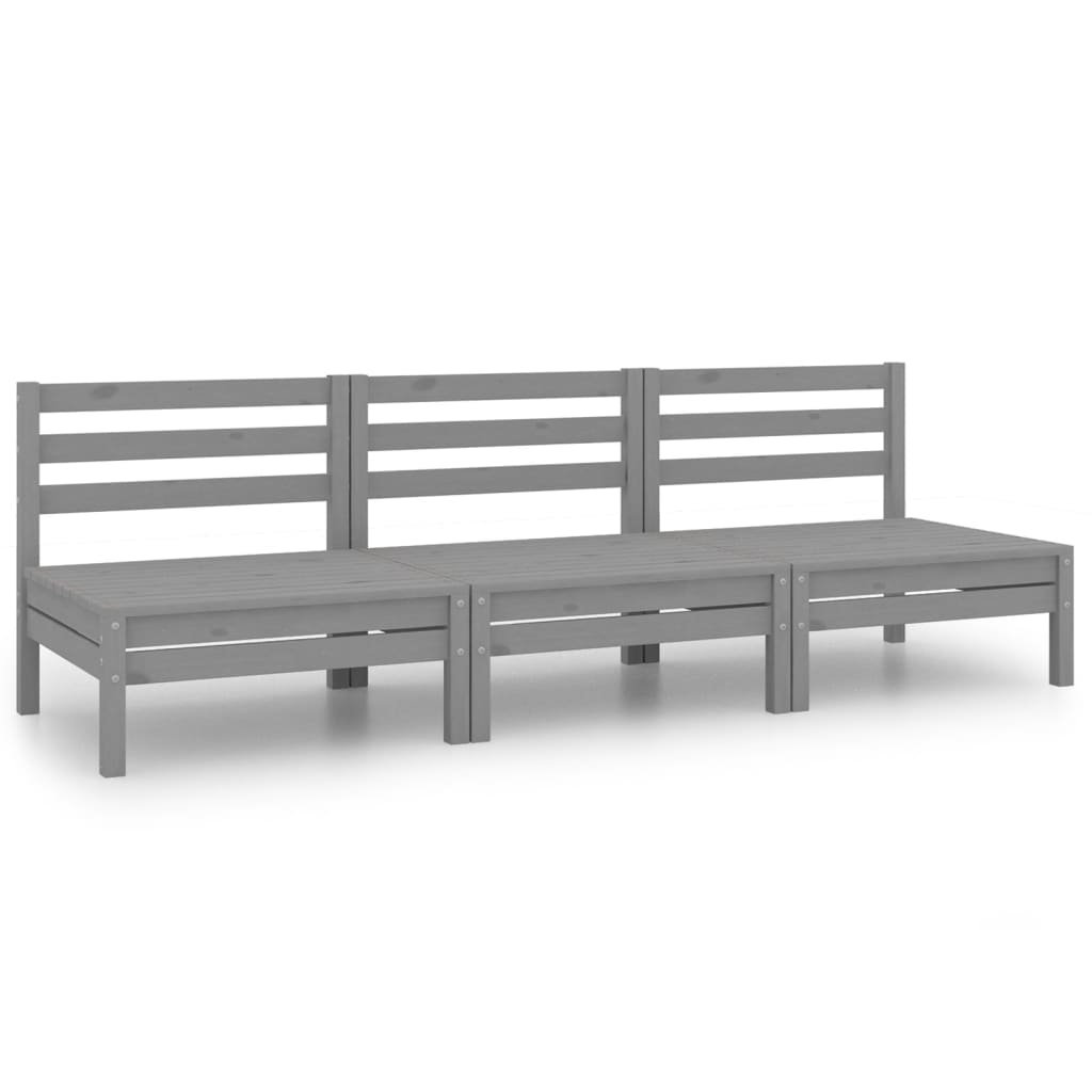 Salon de jardin meuble d'extérieur ensemble de mobilier 3 pièces gris bois de pin massif