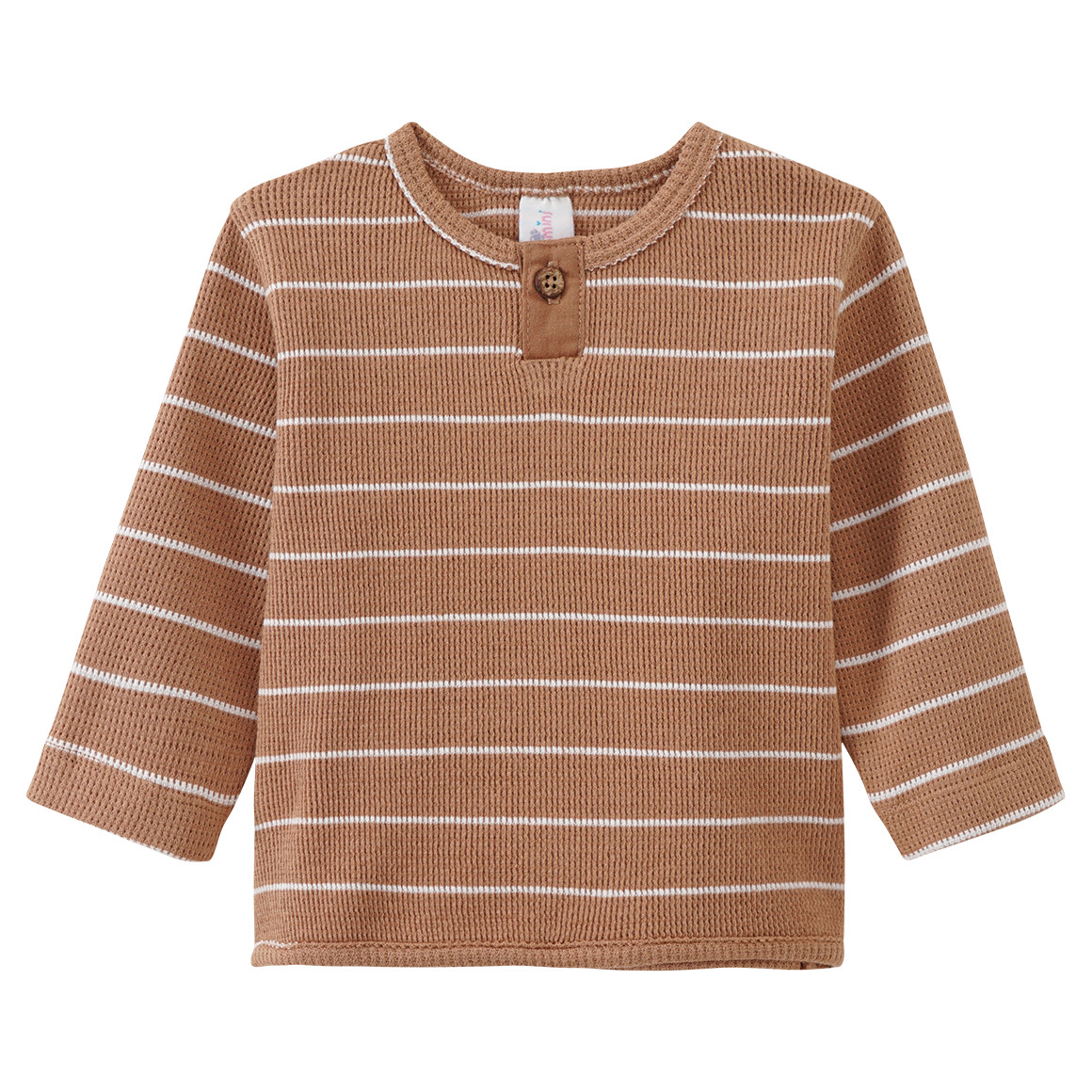 Topomini 2 Newborn Langarmshirts aus Waffel-Piqué hellbraun / weiss
