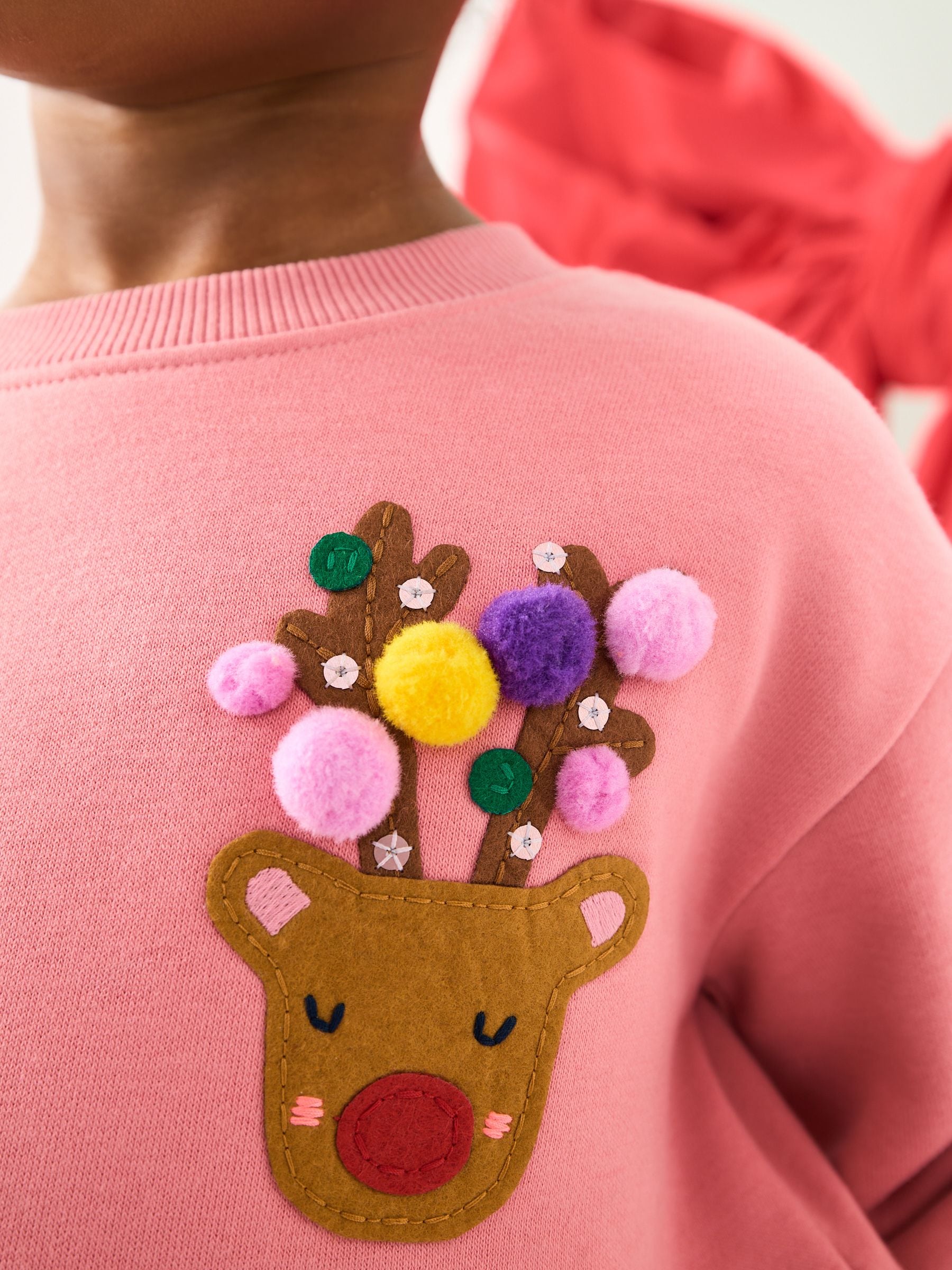 Roze Kerstmis - Sweatjurk met versiering (3mnd-7jr)