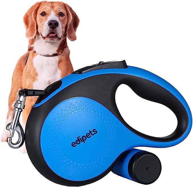Guia extensível Edipets com sistema de freio, azul, para cães.