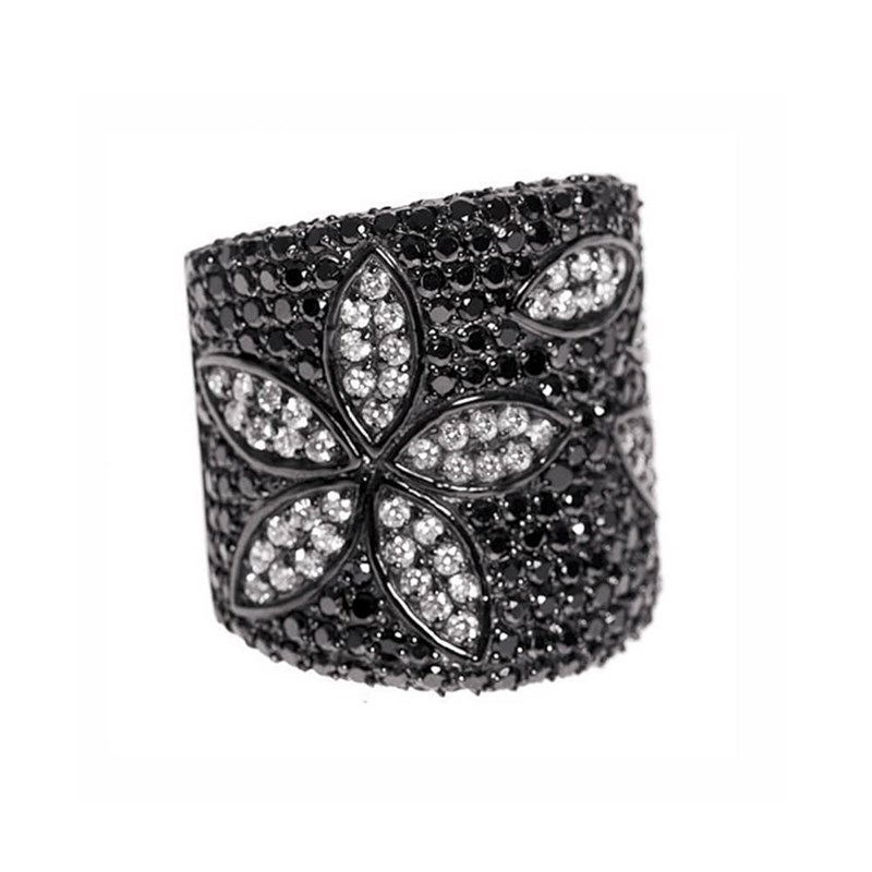 Bague Tube Scintillant Noir Et Blanc