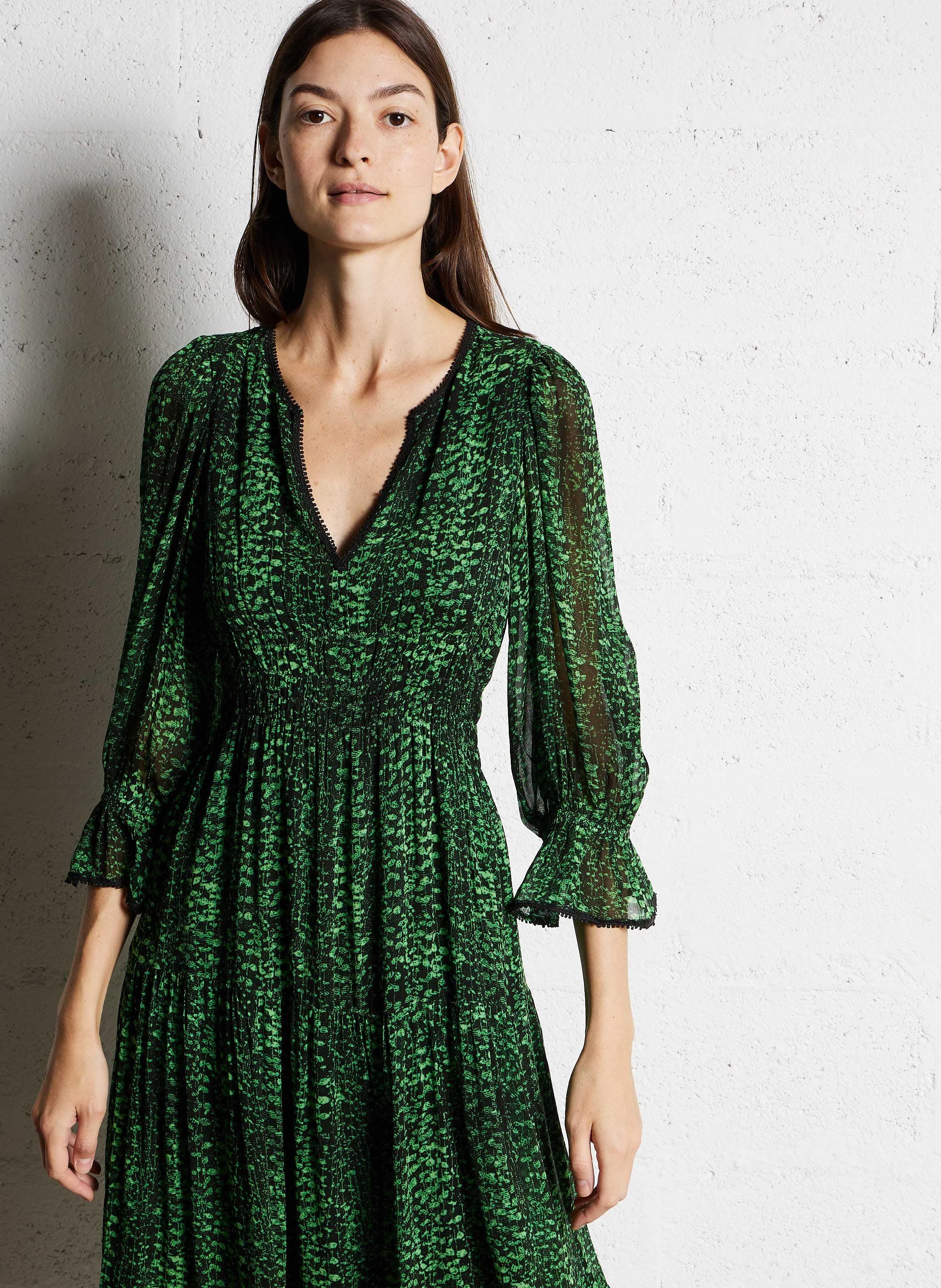 CLOVIA - Robe longue imprimée| Vert