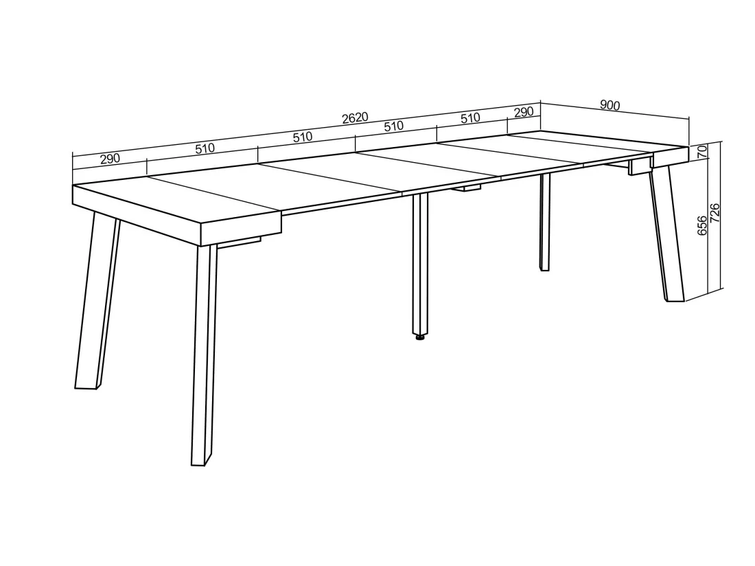 Table console extensible, 260, Pour 12 personnes, Pieds en bois