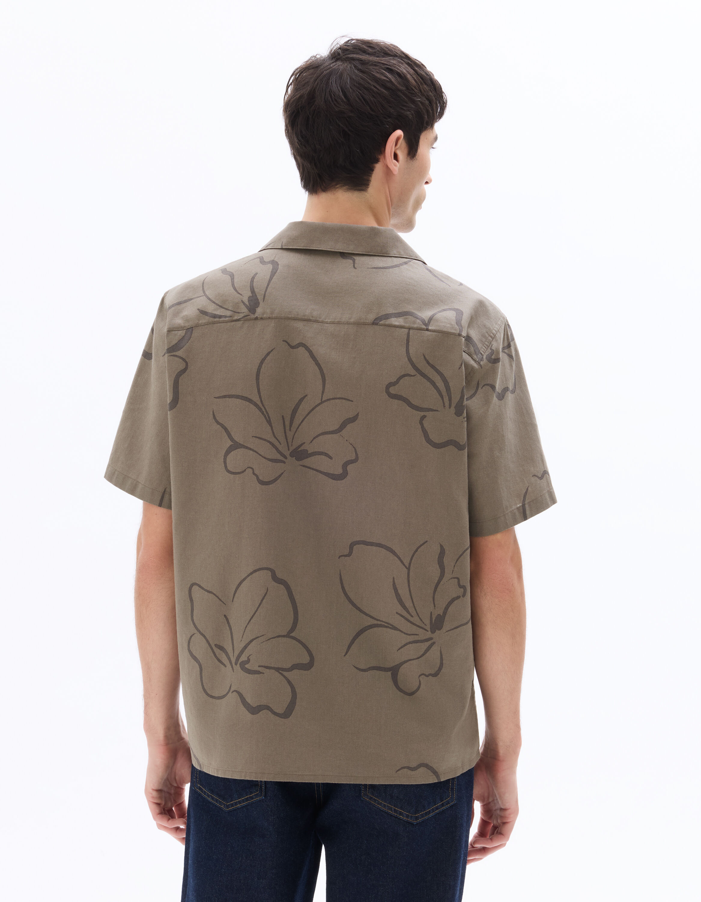 Chemisette regular imprimé fleurs en lin et coton - marron