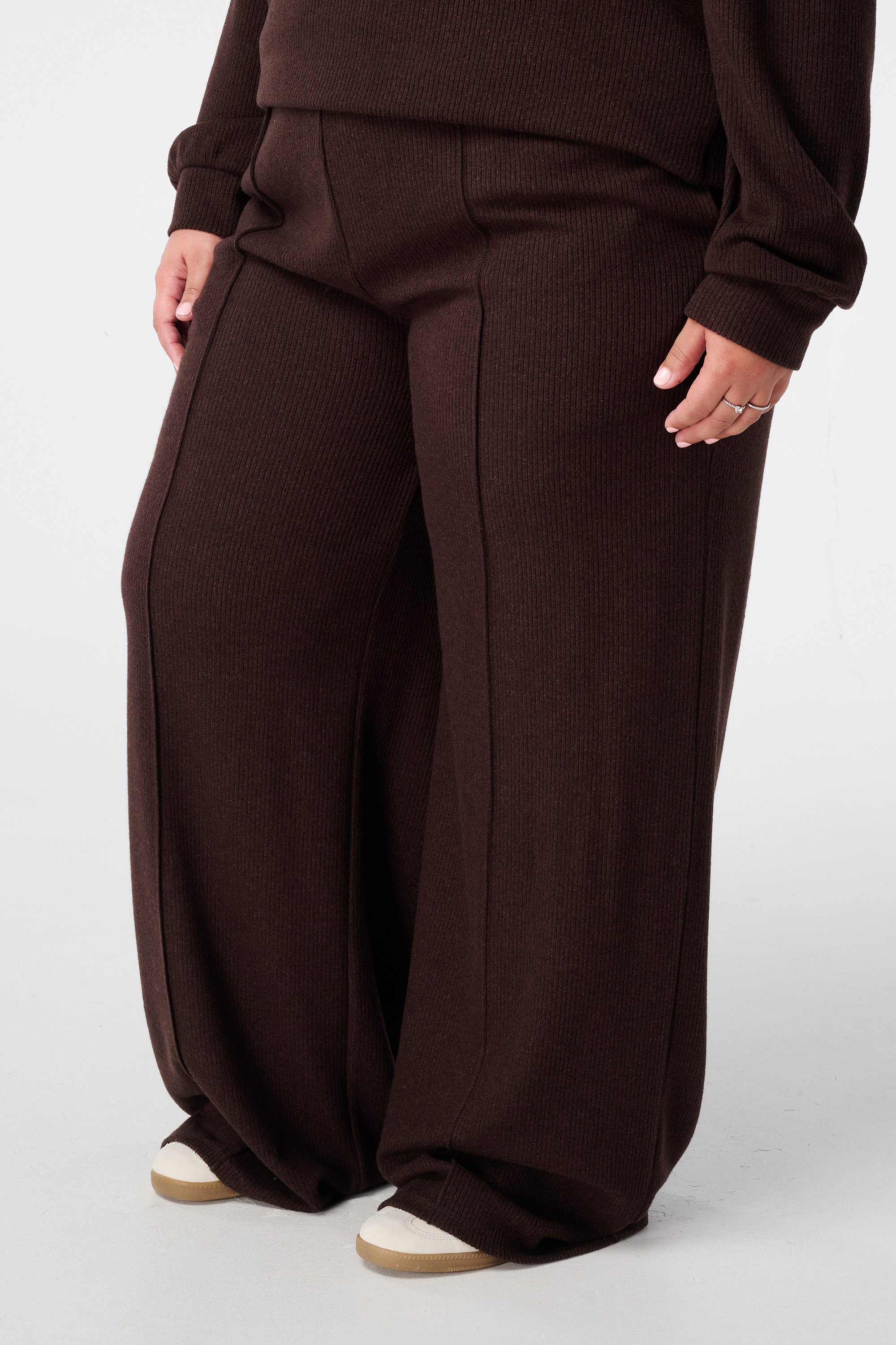 Rechte broek met elastieke taille Donker bruin