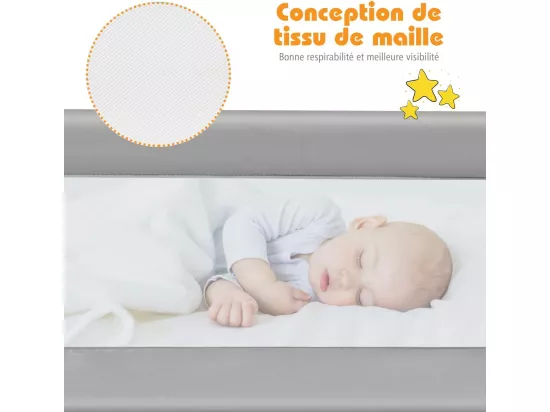 Barrière de Lit Pliable pour Bébé/Enfant Barre de Lit Rabattable avec Mousse Souple, Trous Pré-Percés Barrière de Protection Bébé Chambre à Coucher (Gris, 150 x 42 CM)