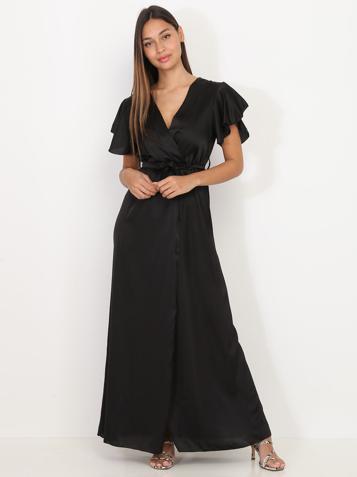 Robe longue cache cœur fendue- Noir
