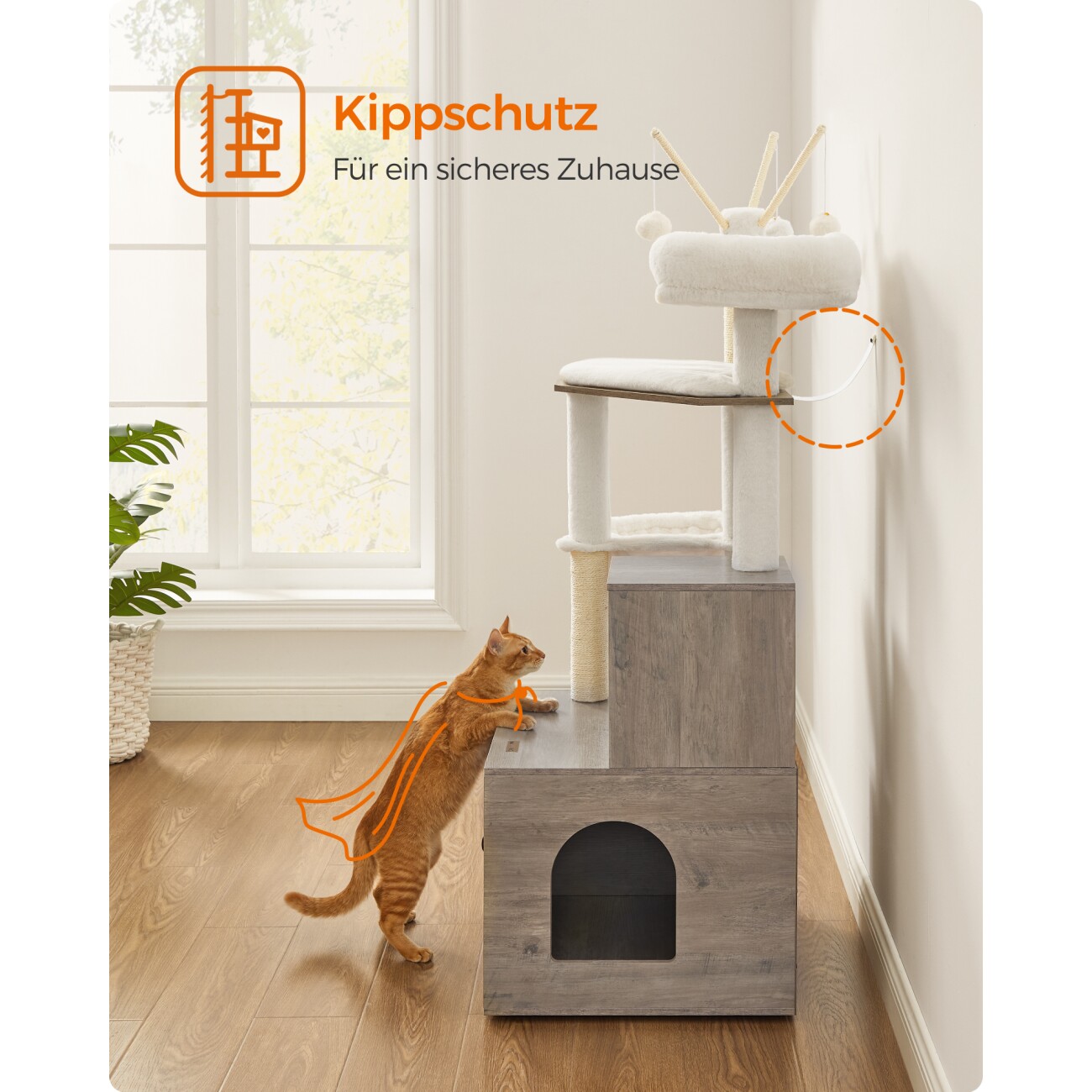 FEANDREA Kratzbaum mit Katzenklo-Schrank 2-in-1 grau