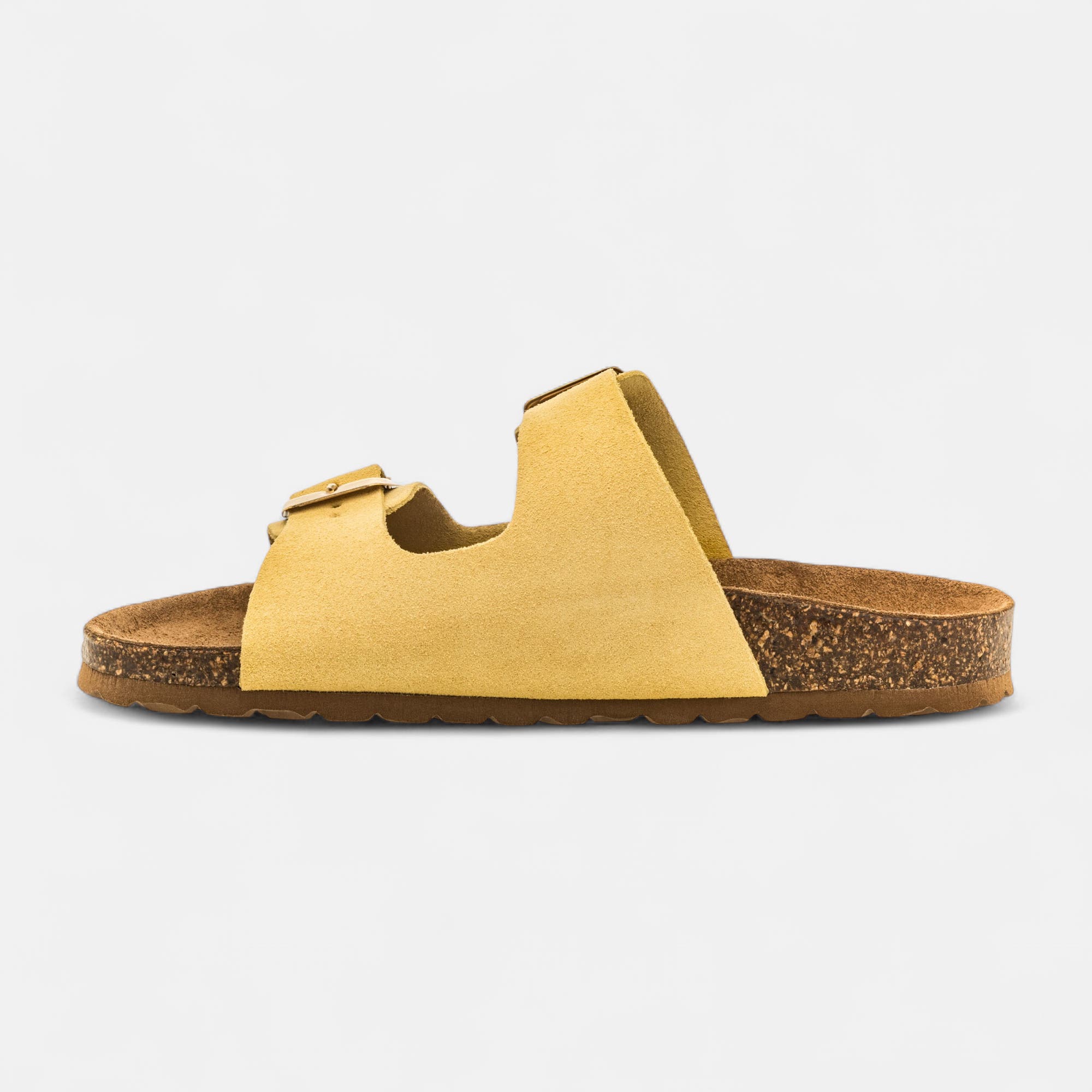 Mules semelle liège Femme en cuir jaune