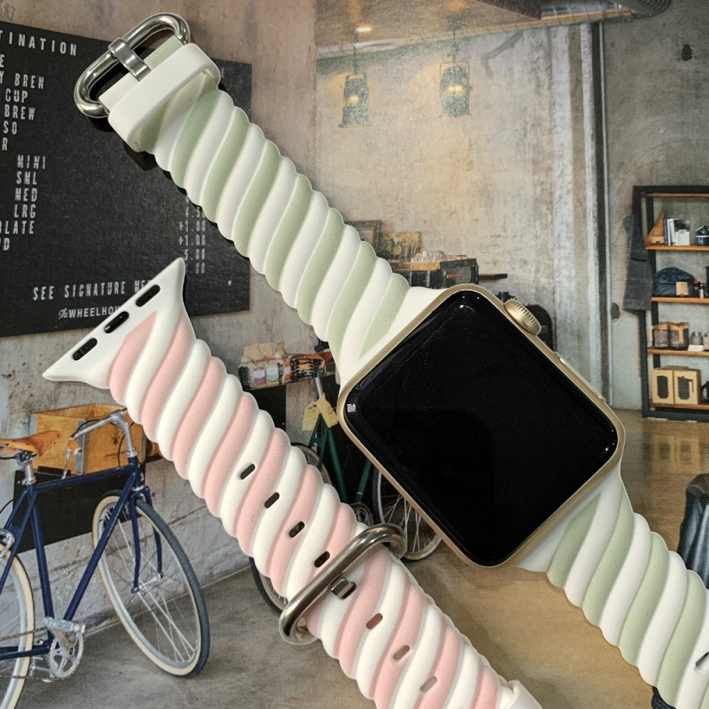 Apple Watch (49/46/45/44 mm) Silikon Armband Squirl (Gelenkumfang: 157-233mm) - Weiss / Grün