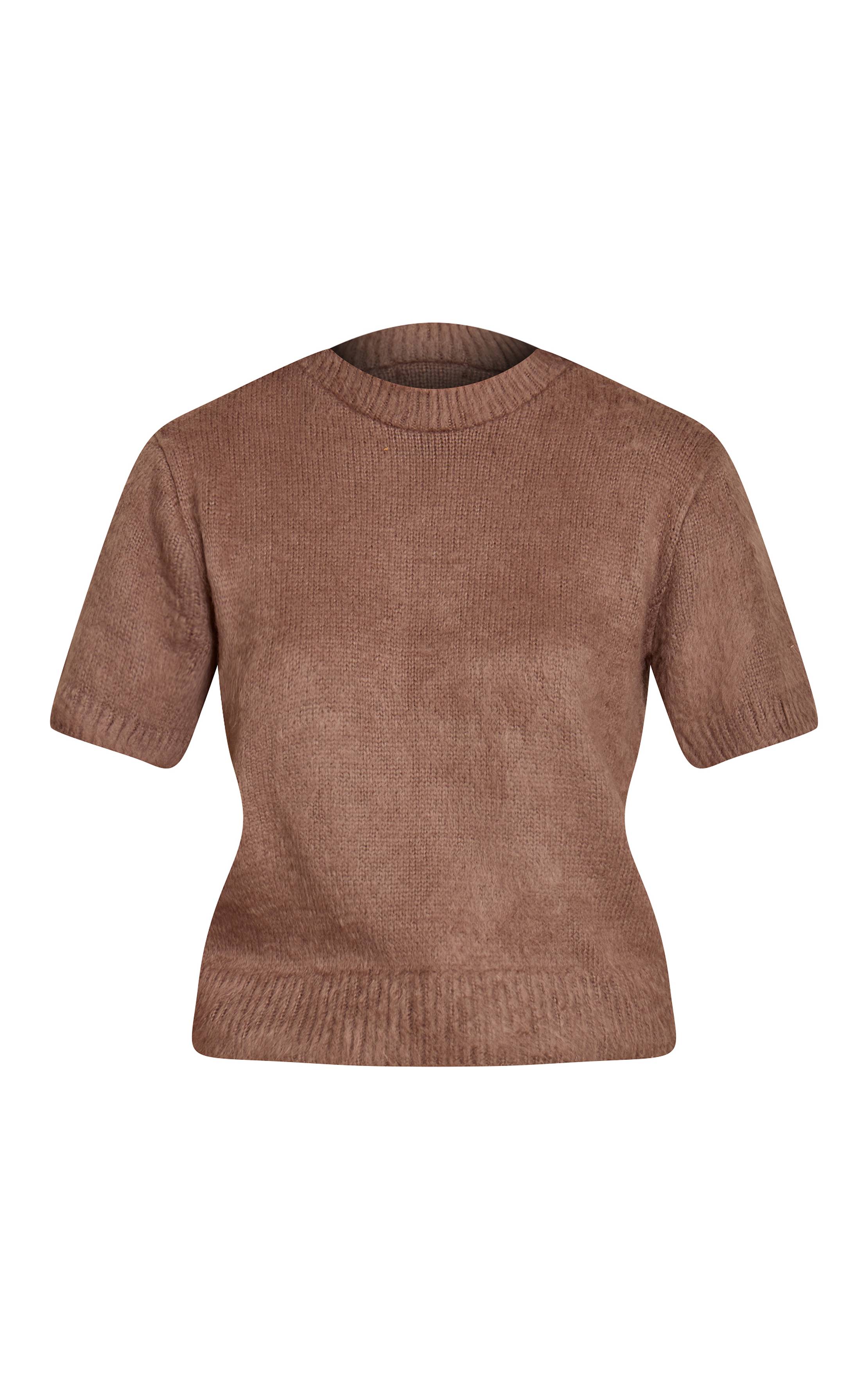 Taupe T-shirt En Maille Brossée