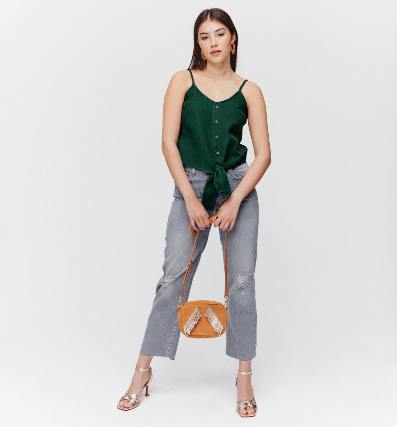 Top en gaze de coton - Vert émeraude