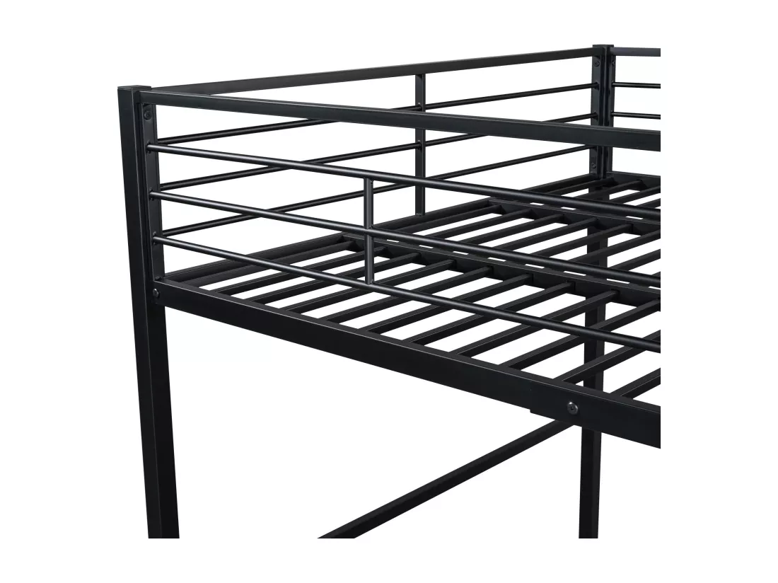 Lit mezzanine 140x200cm en métal - avec étagères et échelle de sécurité - Noir (matelas non inclus)