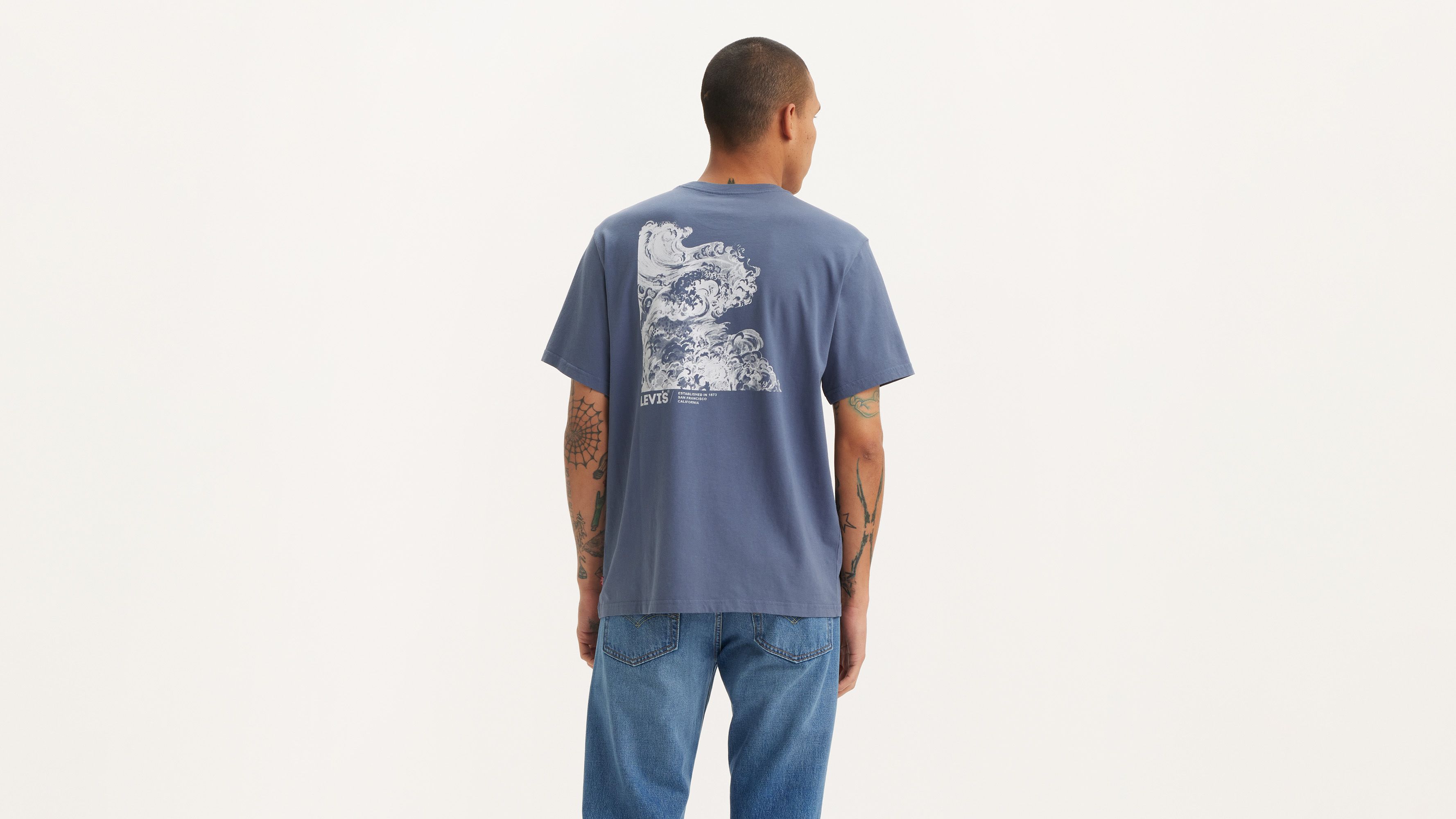 T-shirt graphique Relaxed - Wave Aop Hl Logo Vintage Indigo X - Bleu
