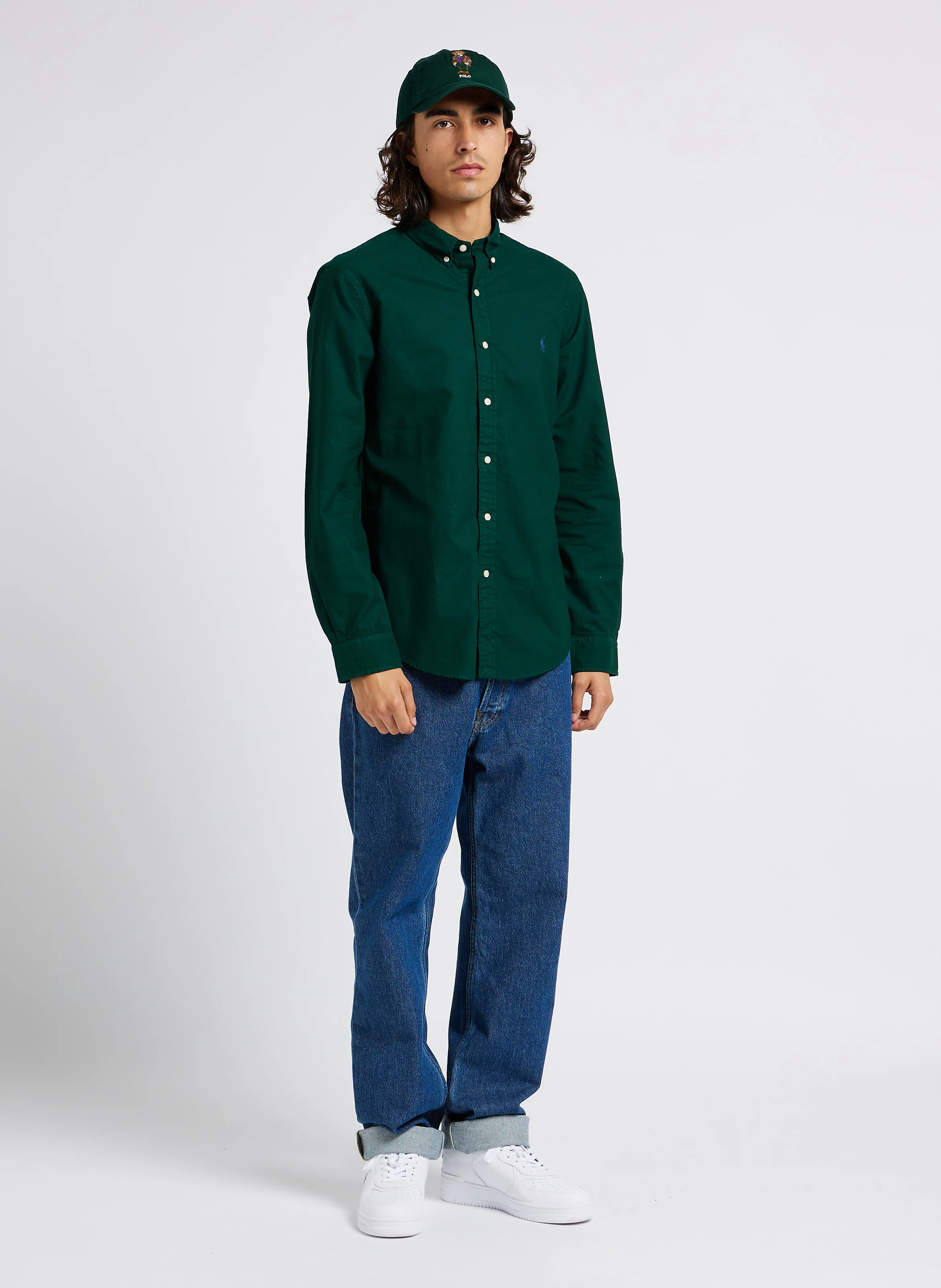 Chemise col américain slim-fit en coton | Vert