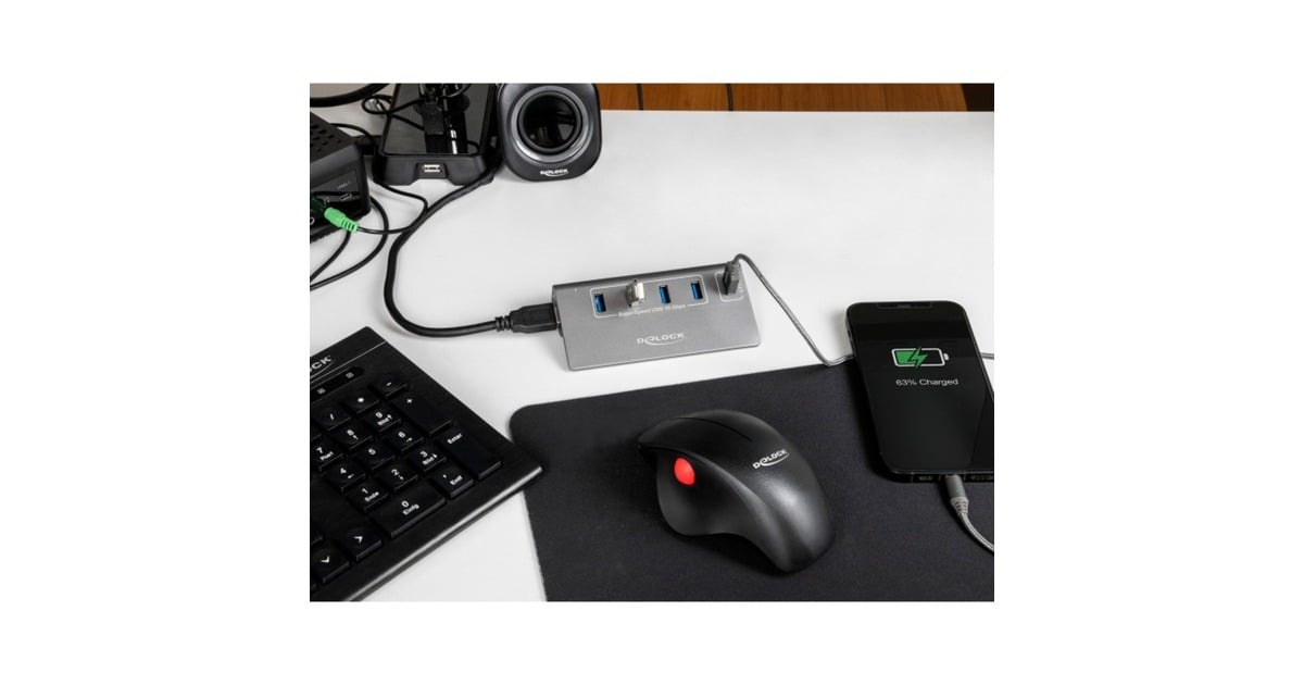 DeLOCKUSB-hub 10 Gbps met 4 USB-A + 1 Quick Charge poort  (Grijs, Incl. voeding)