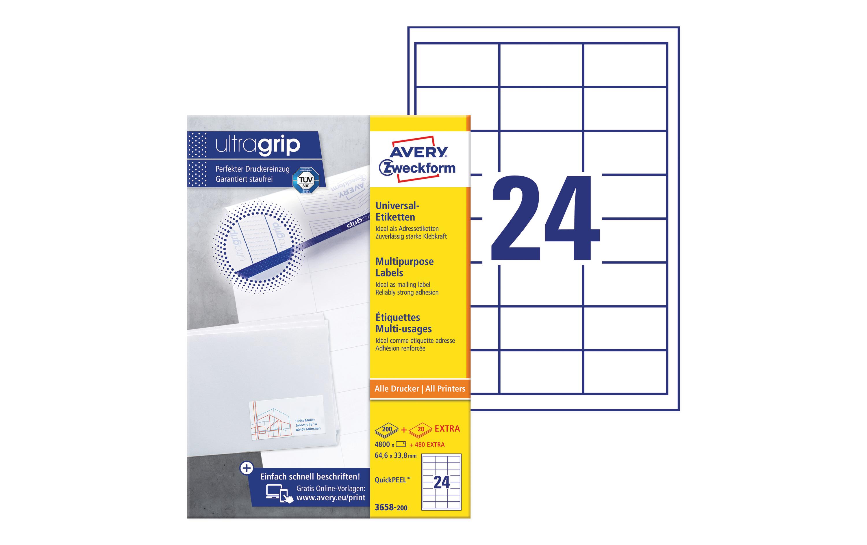 Universal-Etiketten 3658 64.6 x 33.8 mm, 220 BlattWeisse Aufkleber, permanent haftend