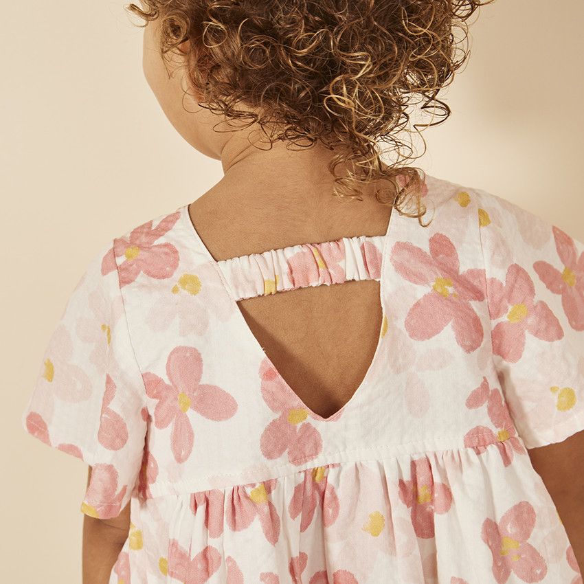 Robe manches courtes volantée imprimé floral pour bébé fille - Ecru