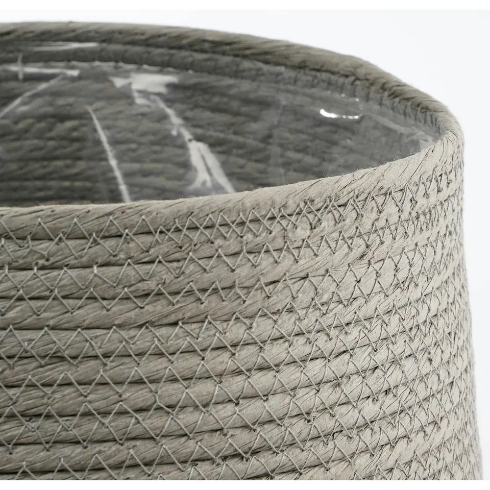 Mica Decorations Bloempot - rotan - grijs - jute - 22 x 19 cm