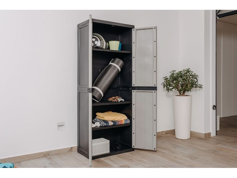 Toomax Schrank Bios midi 65 x 165 cm Schwarz/Warmgrau 2-türiger Schrank mit 3 verstellbaren Einlegeböden