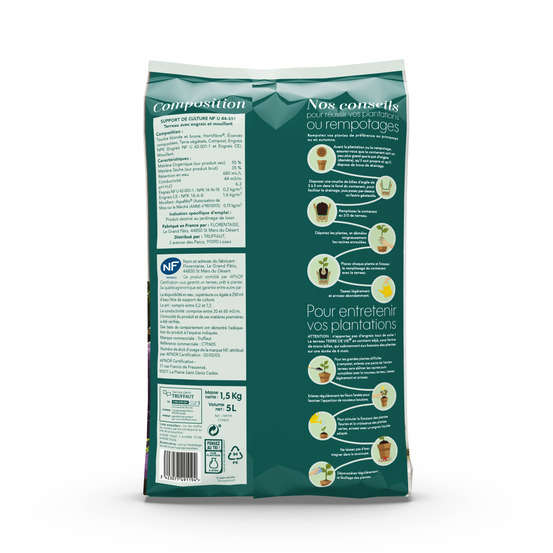 Terreau 'Terre de Vie®' pour plantes d'intérieur - sac de 5 litres