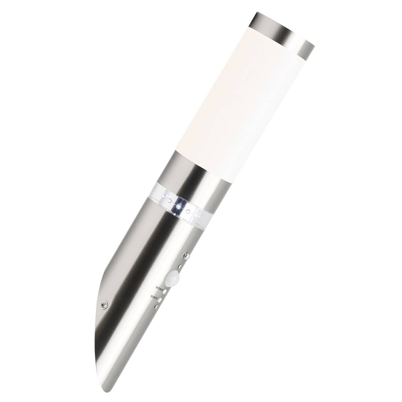 BRILLIANT Lampe Bole Außenwandfackel Bewegungsmelder edelstahl | 1x A60, E27, 60W, geeignet für Normallampen (nicht enthalten) | IP-Schutzart: 44 - spritzwassergeschützt