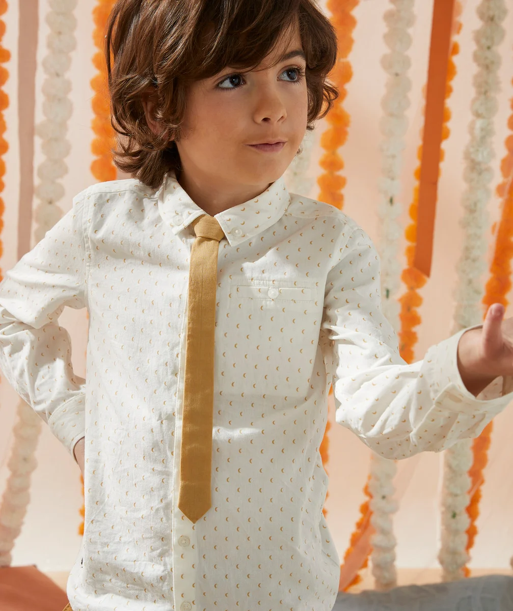 CHEMISE GARÇON BLANCHE EN COTON AVEC CRAVATE AMOVIBLE