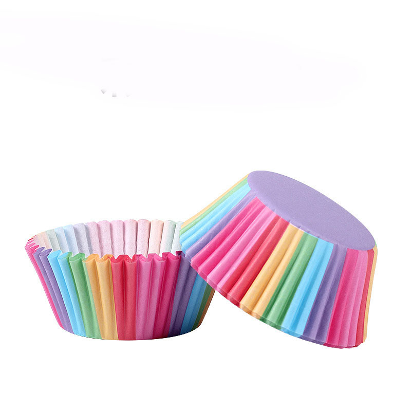(100er Set) Einweg Papier Cupcake Förmchen Rainbow Muffin Form Backform - Regenbogen