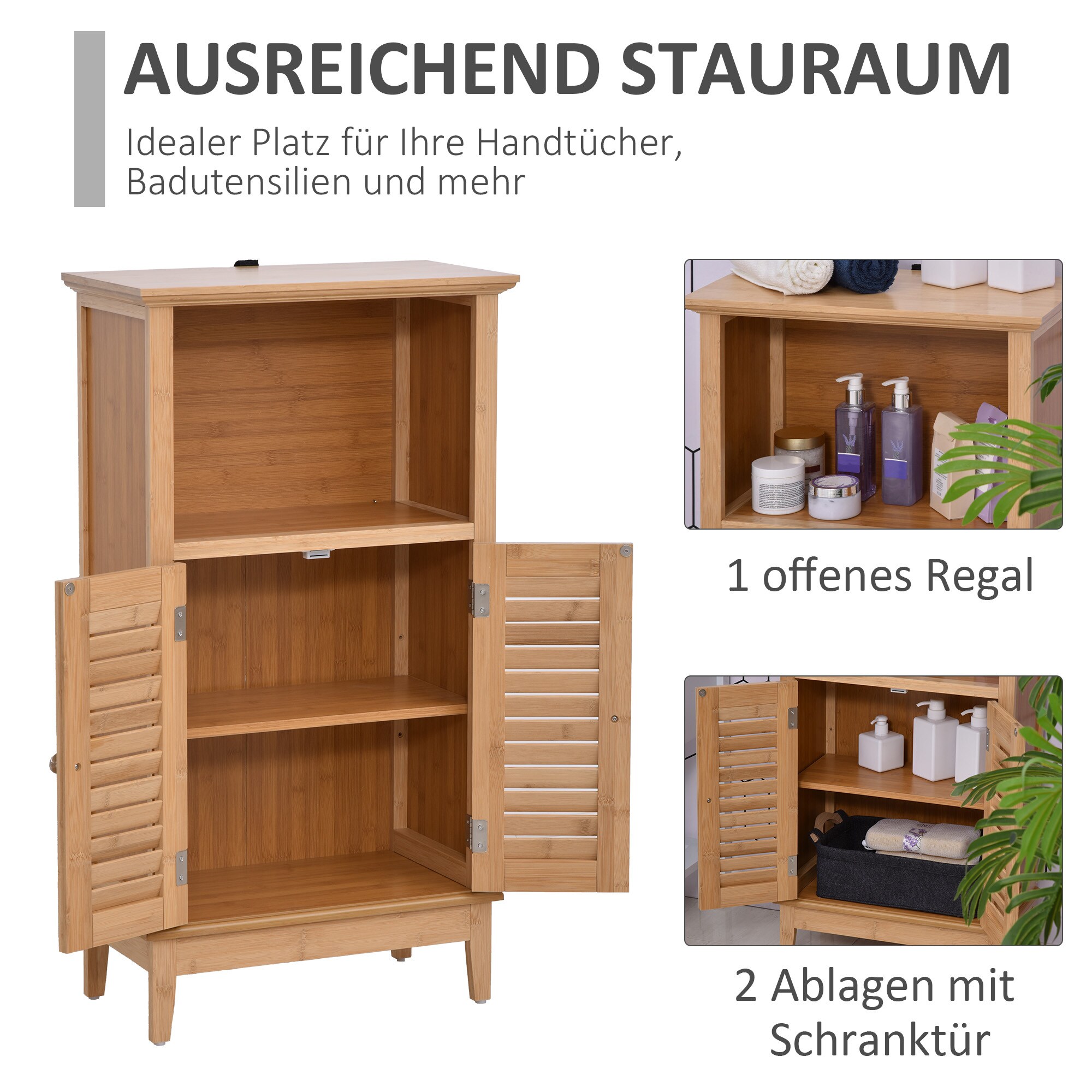HOMCOM Badezimmerschrank natur 50 x 25,5 x 92 cm (BxTxH)